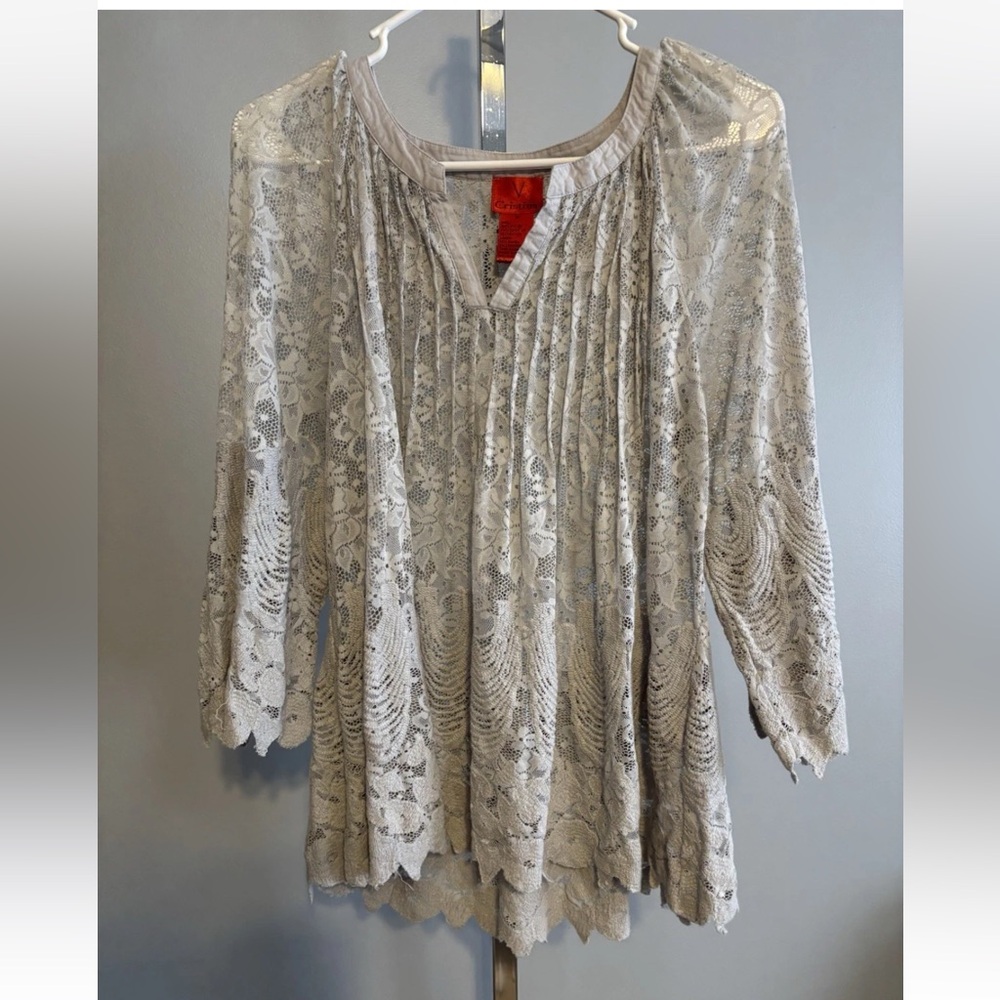 V Cristina Top Blouse Lace V Neck 3/4 Bell Sleeve Size M Medium